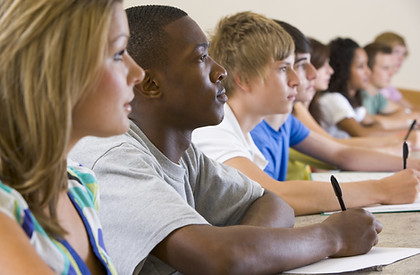 College students listening to a universi