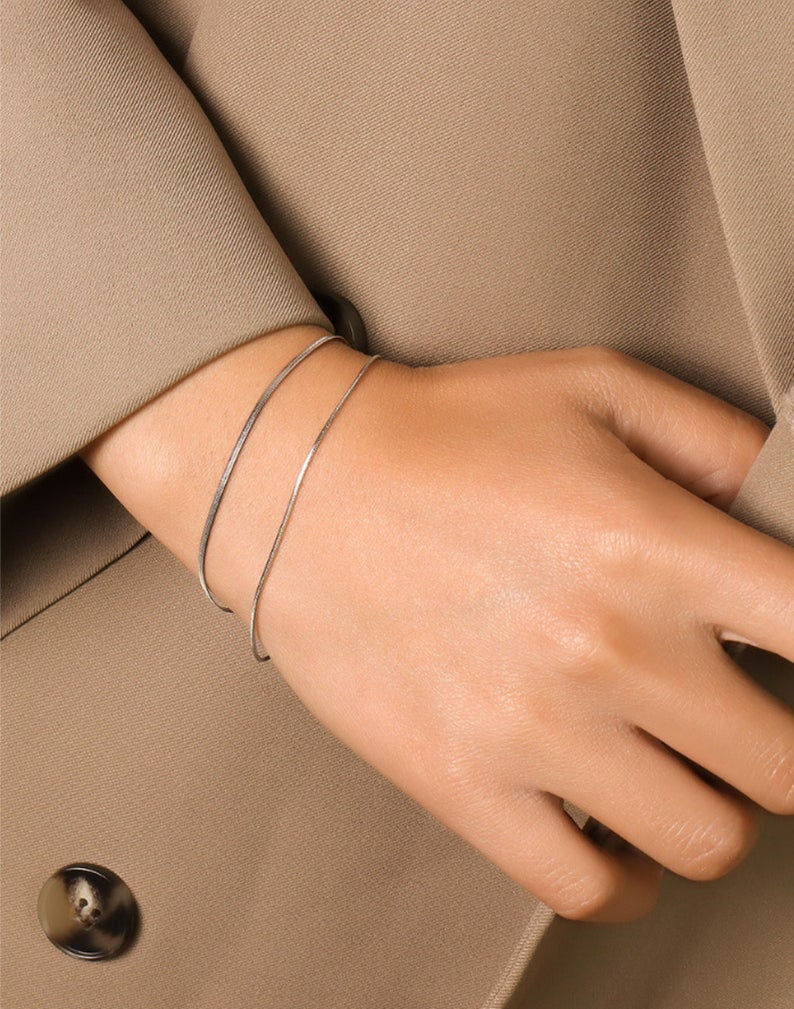 Thumbnail: Herringbone Bracelet 18K Gold Plated, Dainty Bracelet, Double Chain Bracelet