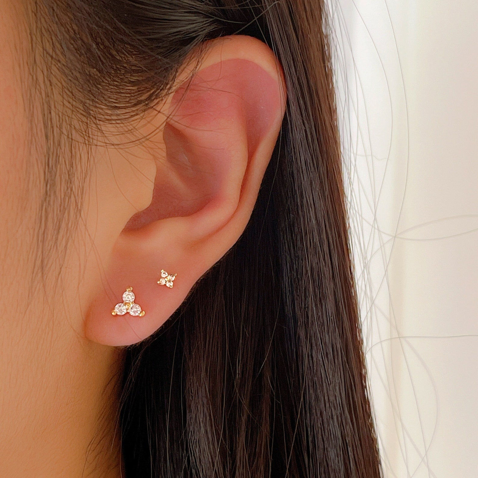 CZ Flower Tragus Labret Gold Stud Earrings, Tiny Earrings, Flower Studs, Dainty