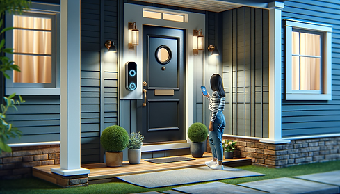 DALL·E 2023-12-11 20.34.33 - A welcoming front door area of a house featuring a smart vide