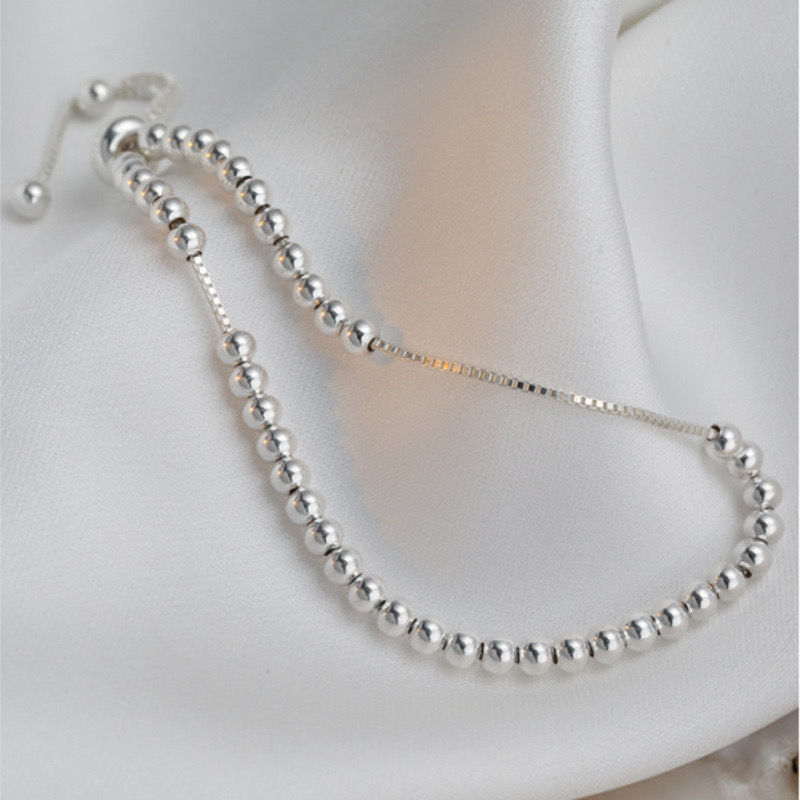 Thumbnail: 100% Solid 925 Sterling Silver Metal Bracelets for Women Men Beads Adjuatable Ha