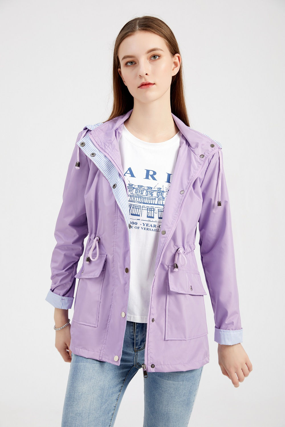 Purple Hooded Jacket for Spring 2026 Women's Office Fashion Women Outerwear Hat