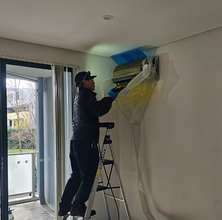 Split system air conditioner installed in a residential home