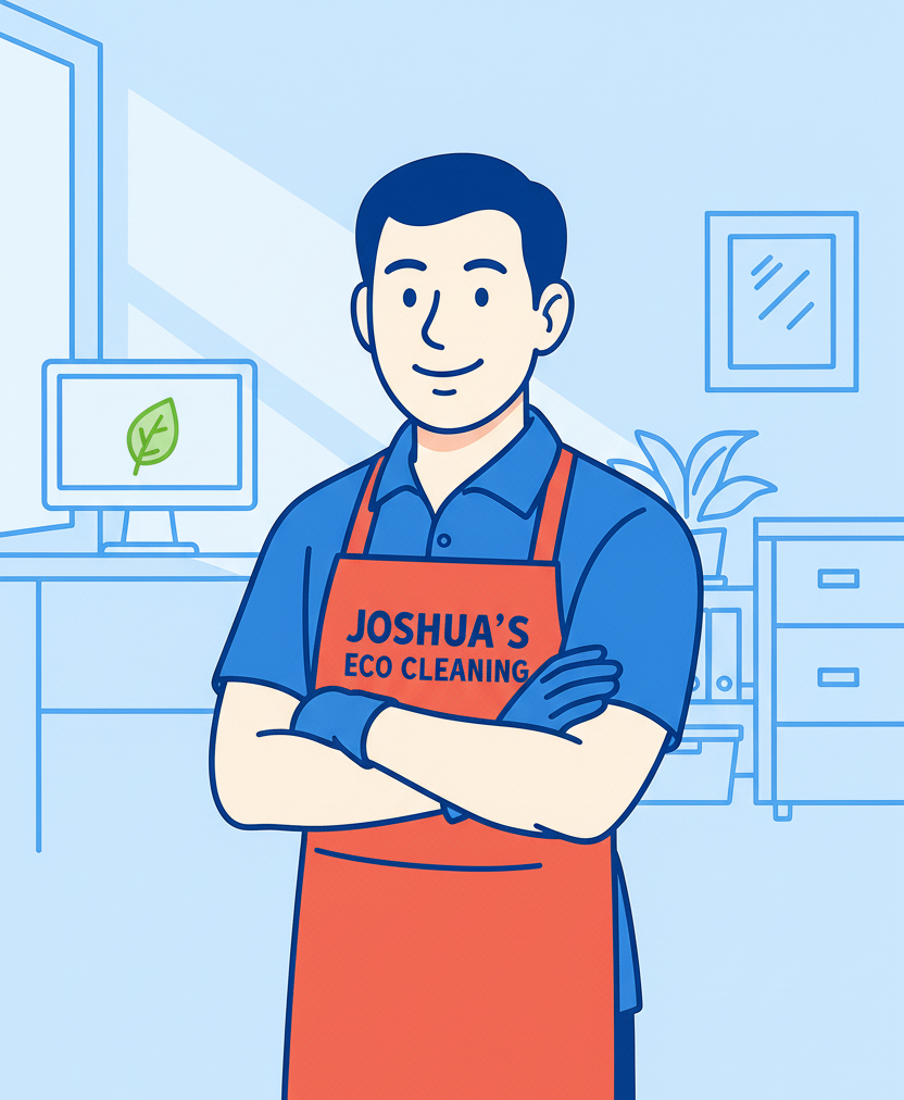 Illustration of a cleaner, representing Joshua’s Eco Cleaning Service Sydney