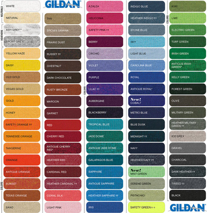 T shirt Color Chart rushtshirtprinting Color Chart T Shirt