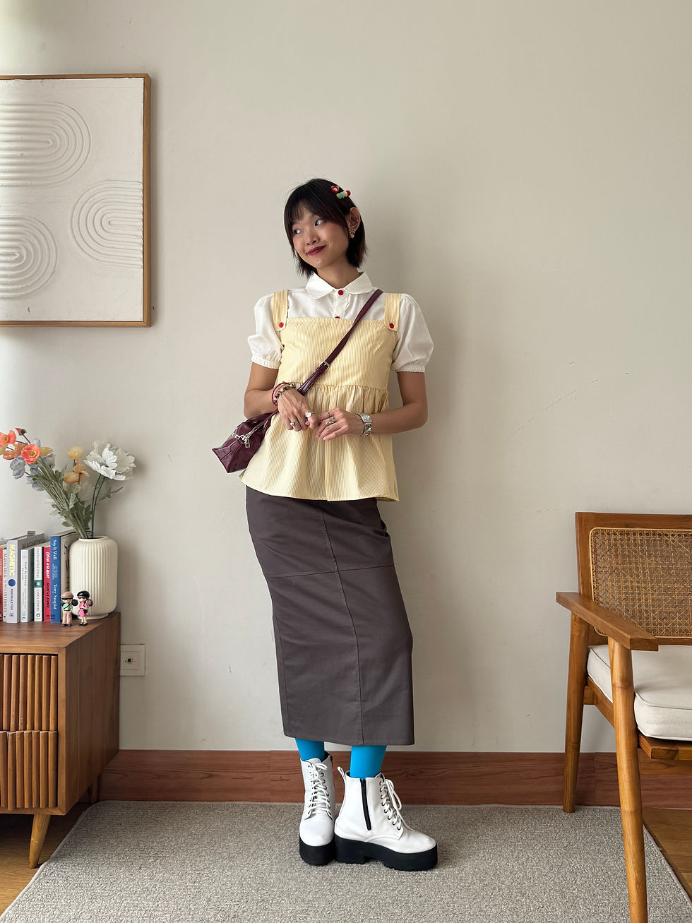 Yellow layering blouse (aku pakai size S) | Skirt | Boots | Socks