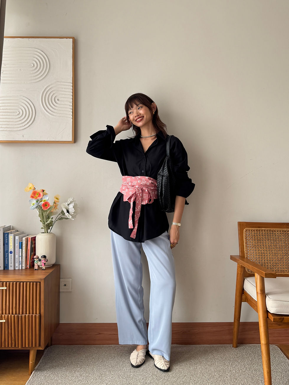 Obi belt | Shoes } Necklace | Bag