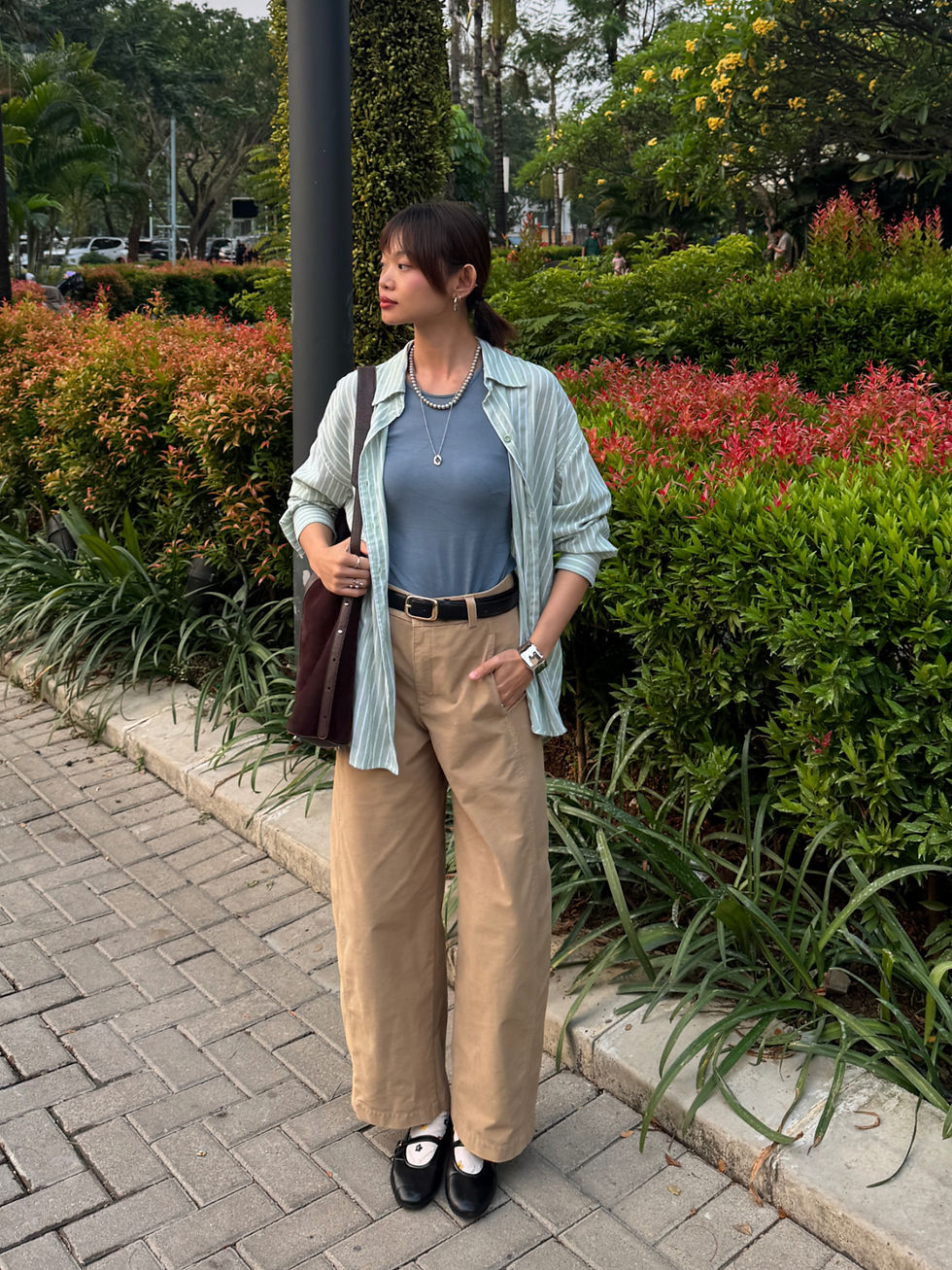 Inner | Shirt | Pants from Uniqlo | Belt | Shoes | Pendant necklace | Bangle