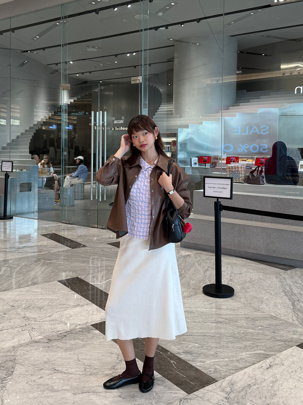 Top | Jacket | Skirt | Socks | Shoes | Bag