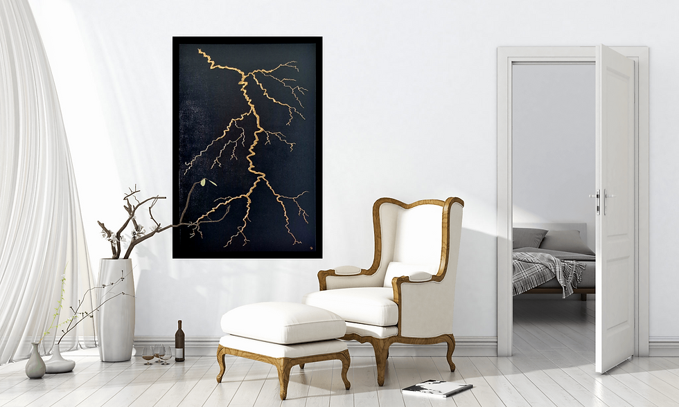 Miniatura: Textured Art Lightening Art Shown In A Room