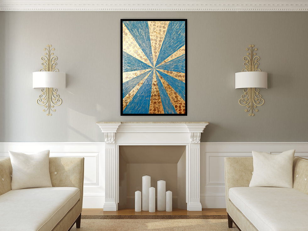 Miniatura: Textured Art Blue and Gold In Room