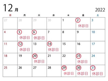 📢12月休診日のお知らせ📢