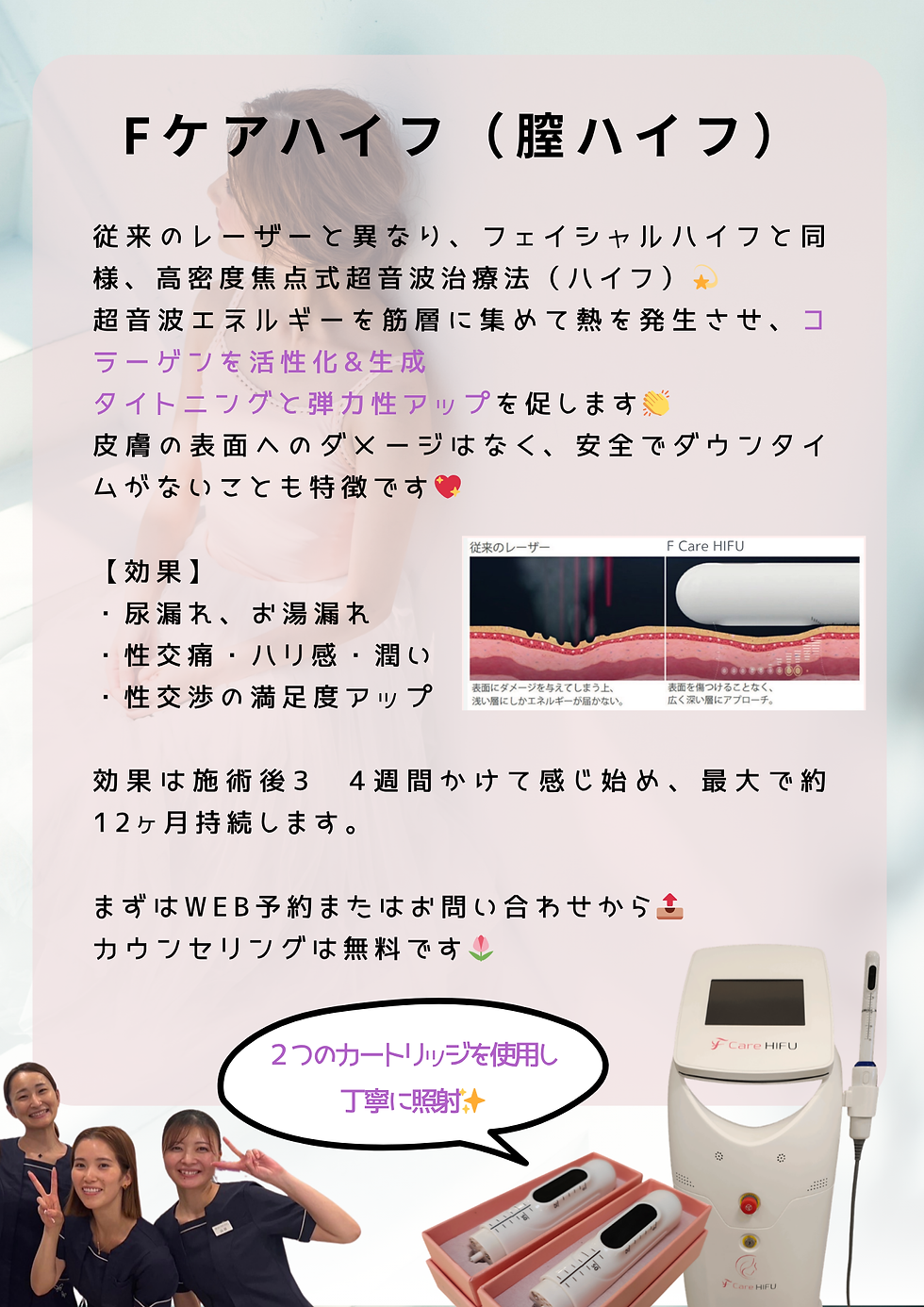 もう一人で悩まない。最新の「膣ハイフ」と、自分を慈しむための「フェムケアセット」のご案内。