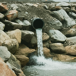 Einleitung von Oberflächenwasser über ein Entwässerungsrohr in ein Gewässer im Rahmen einer wasserwirtschaftlichen Anlage.