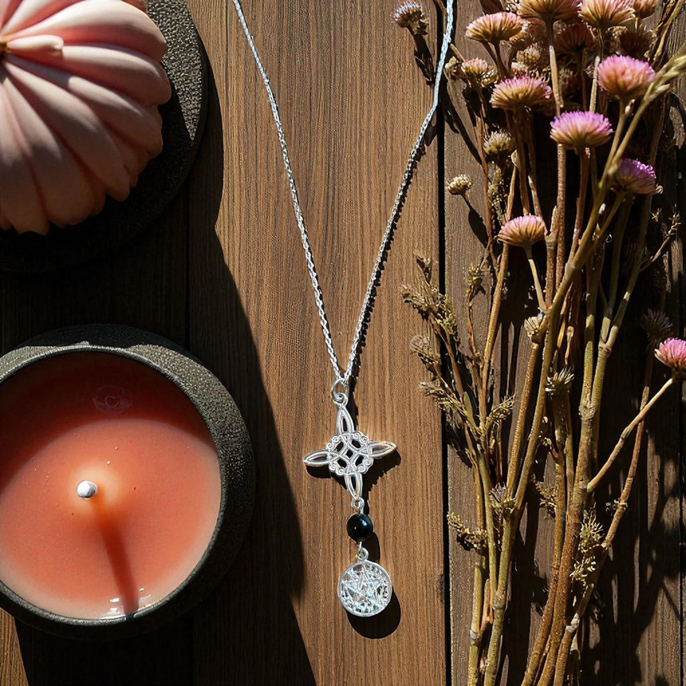 Colgante doble Protección Onix (Plata de Ley, tamaño grande)