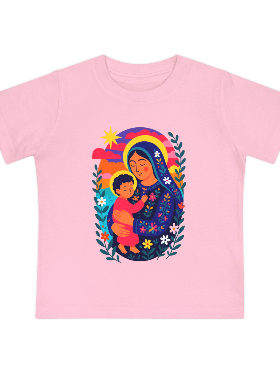 Baby wearing Holy Mother and Child white tee