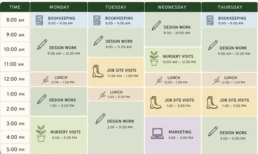 an example calendar for a landscape designer