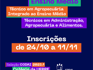 Colégio CODAI da UFRPE oferta mais de 300 vagas em cursos técnicos e ensino médio