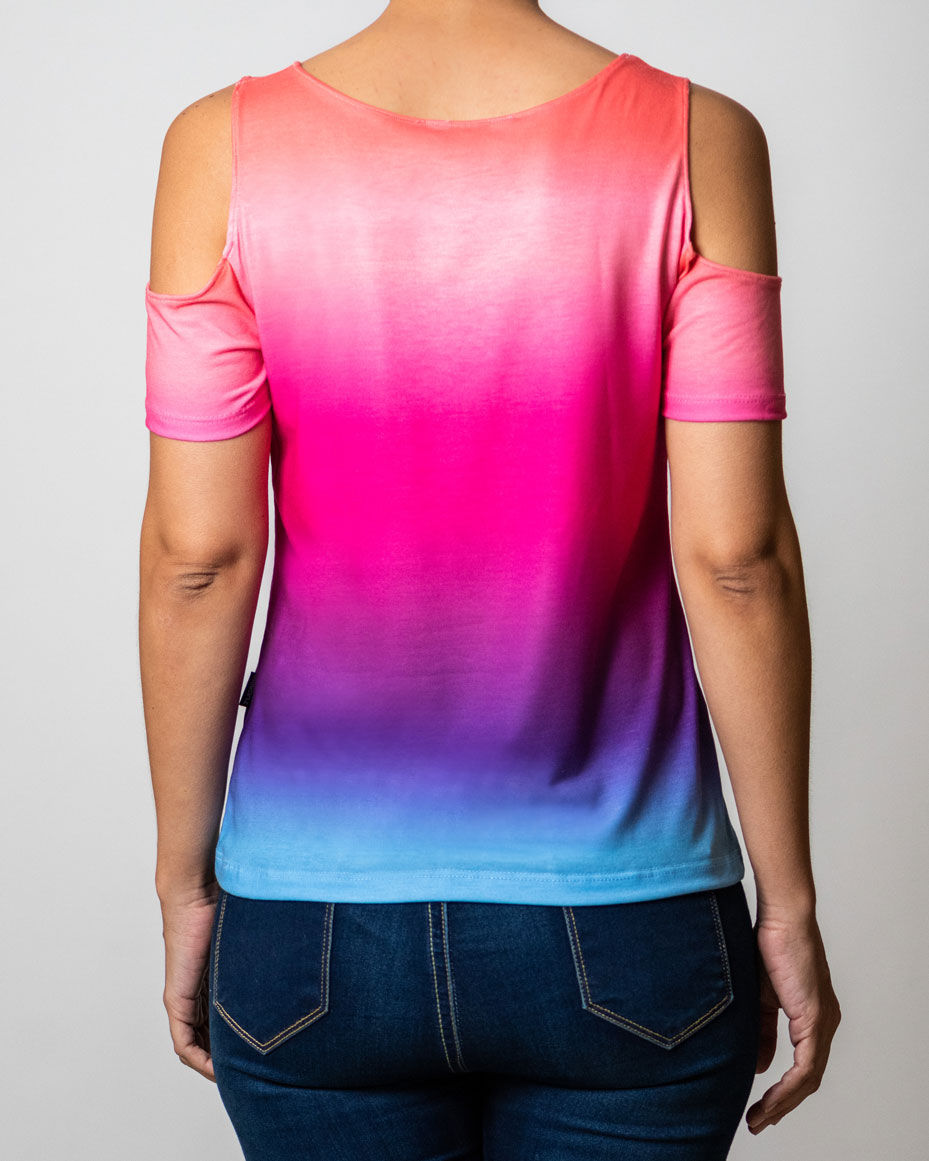 Thumbnail: Top with Cut Out Sleeve I Pink & Light Blue