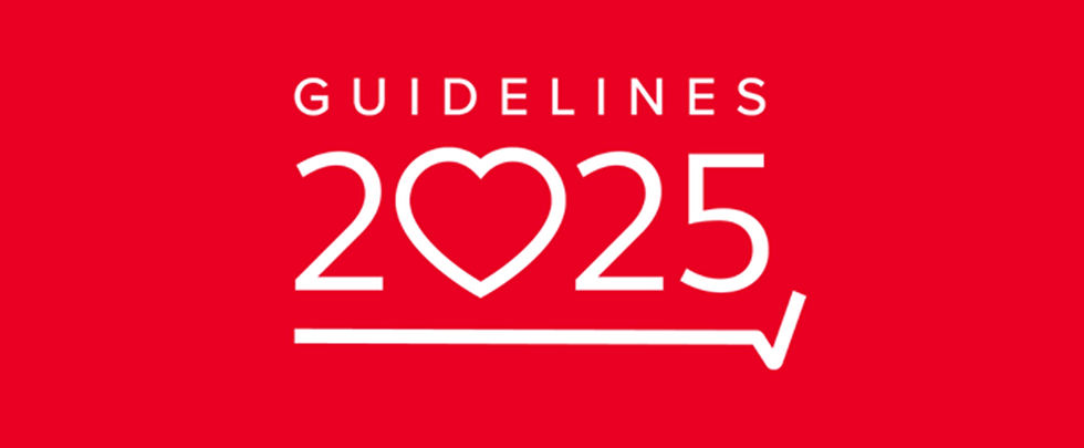 Red background with white text reading “Guidelines 2025.” The zero in 2025 is shaped like a heart, and a white line runs underneath, ending in a stylised heartbeat line.