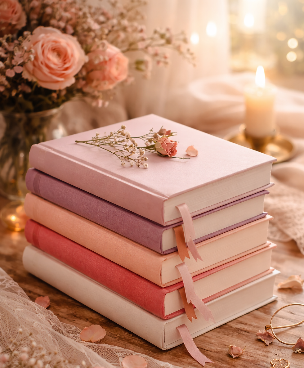 Pastel books and pink blooms.png
