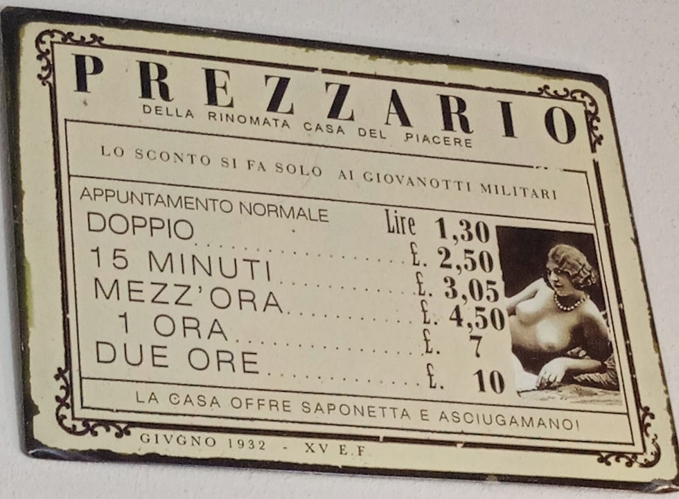 Tabella con prezzario. Collezione privata