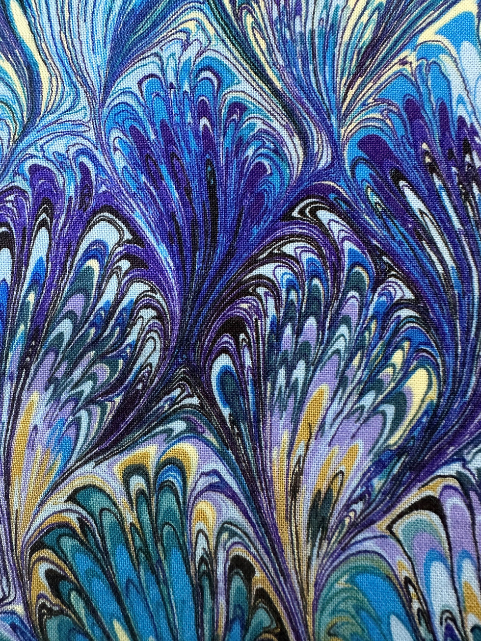 close up of the blue swirl fabric pattern