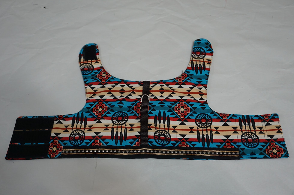 Flat view of the southwestern design small dog harness.