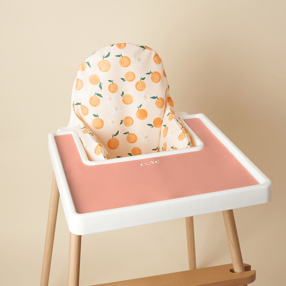 Thumbnail: Easy Peeler peach orange fruit wipeable cushion cover Ikea antilop highchair baby toddler high chair bundle placemat