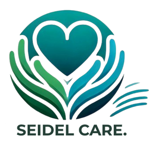 SEIDEL CARE-Logo mit herzförmigem Symbol, steht für professionelle und einfühlsame Alltagsunterstützung.