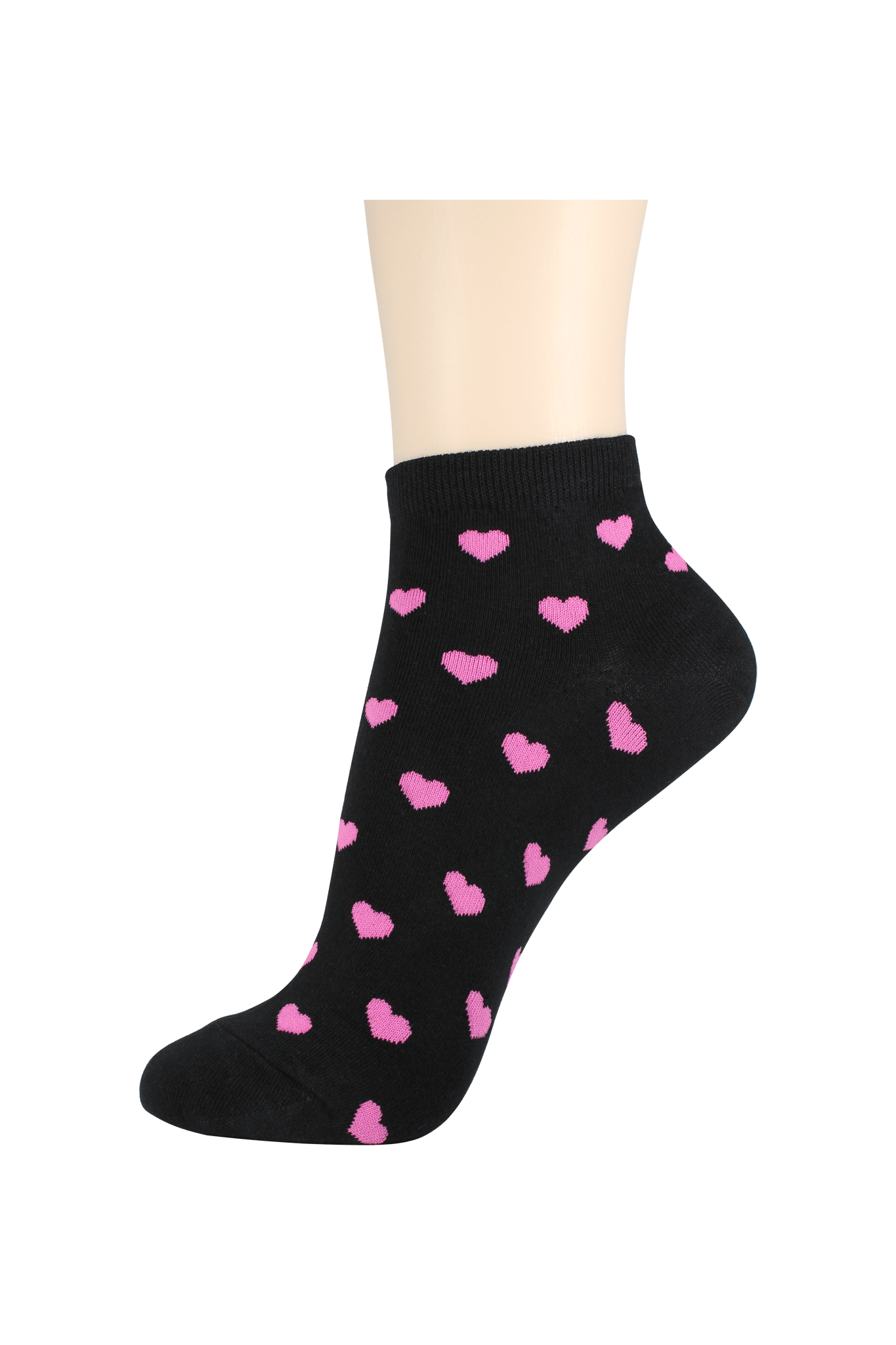Women's Thin Cotton Ankle Hearts Socks Black/Pink