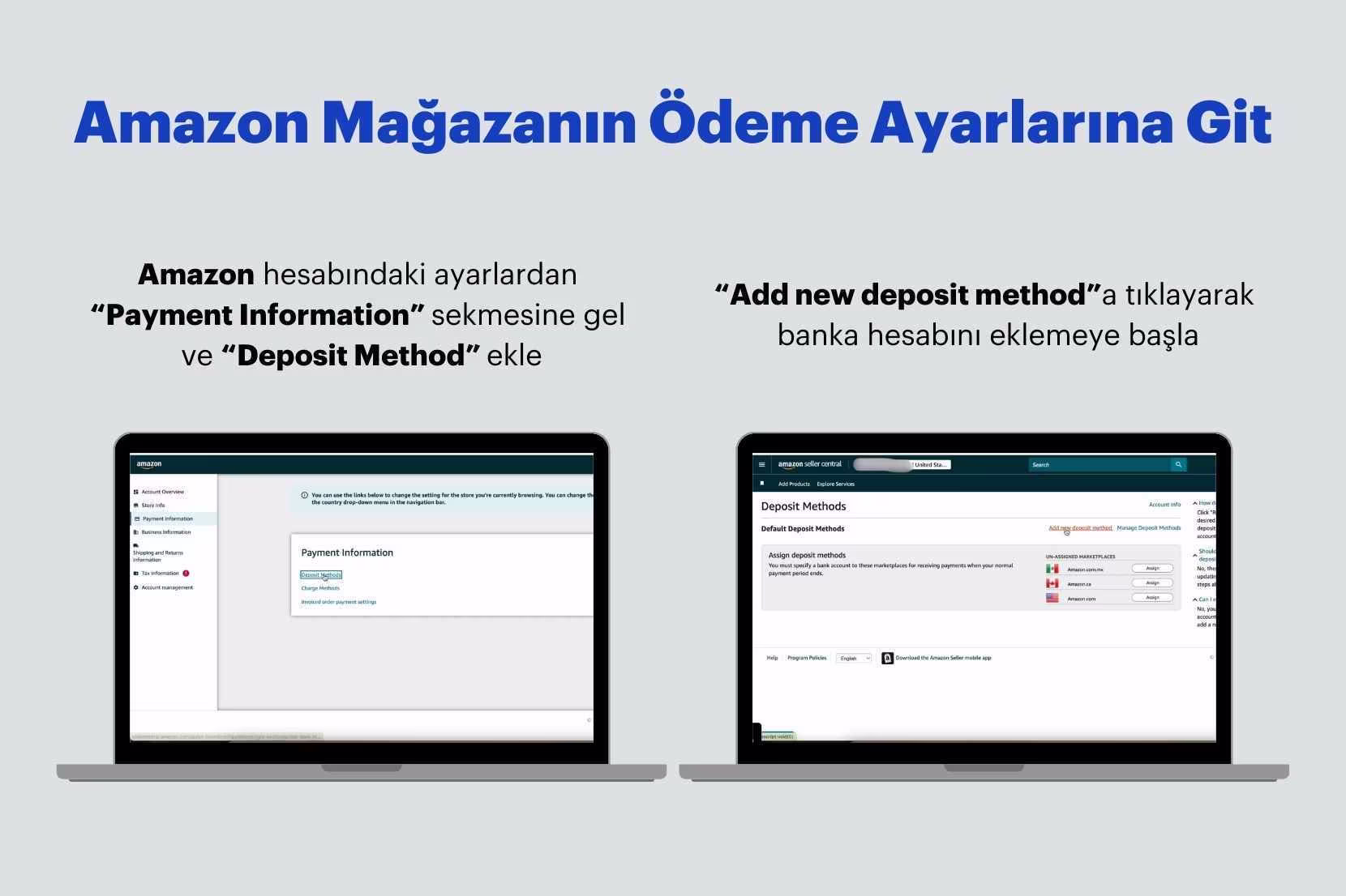 Amazon mağazanın ödeme ayarları ekranı
