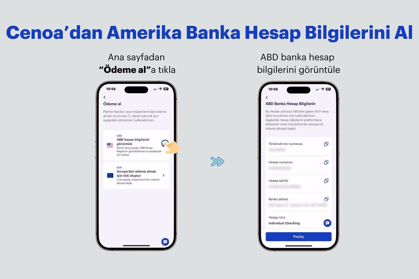 Cenoa uygulamasından ABD hesap bilgilerini alma ekranı