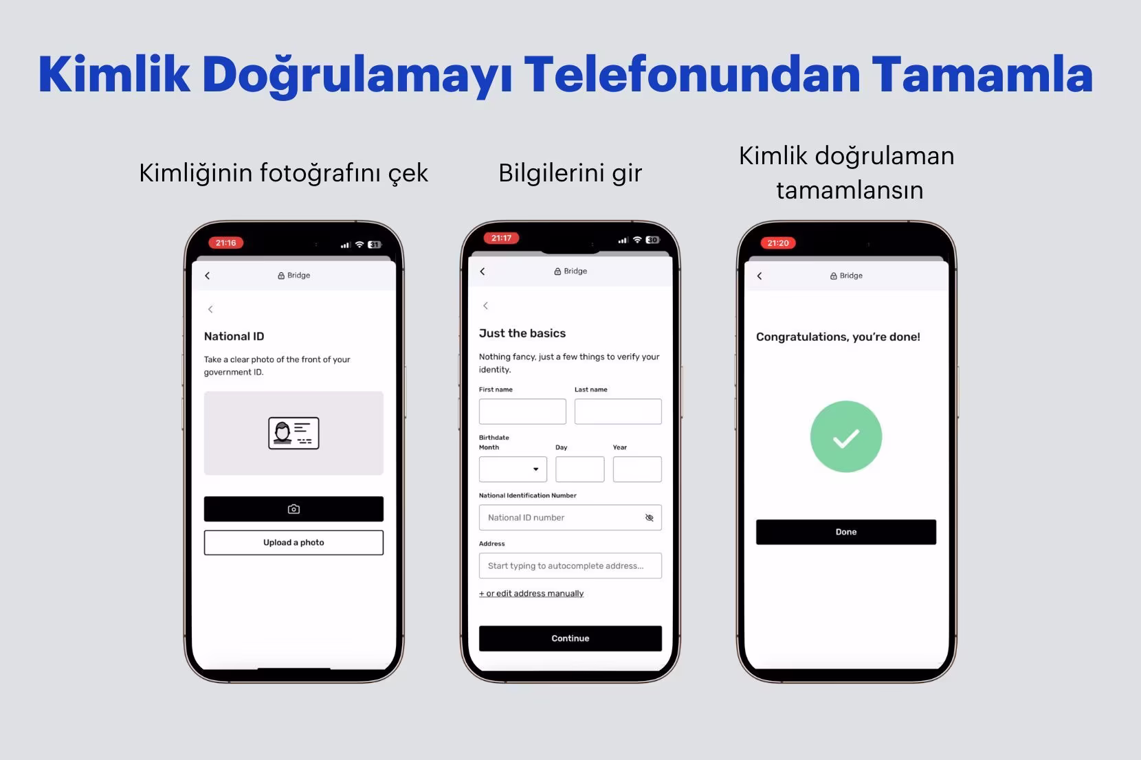Kimlik doğrulamayı telefondan tamamlama ekranı