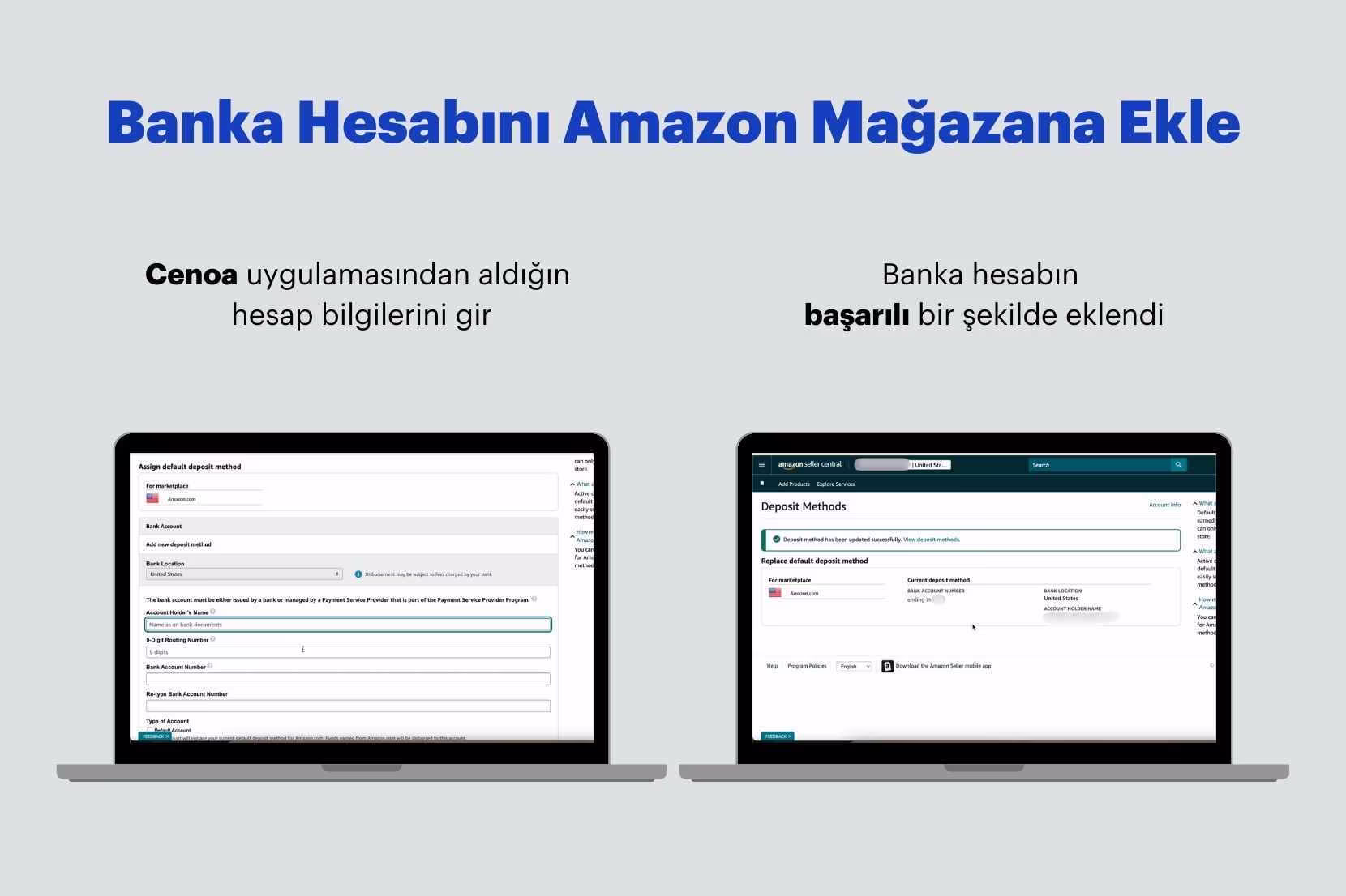 ABD hesabını Amazon mağazasına ekleme ekranı
