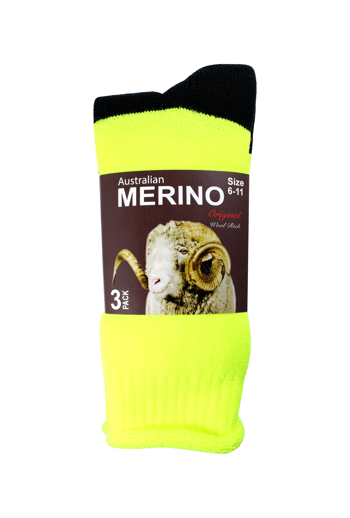 Men's Merino Socks Fluro Yellow (3 in Pack)
