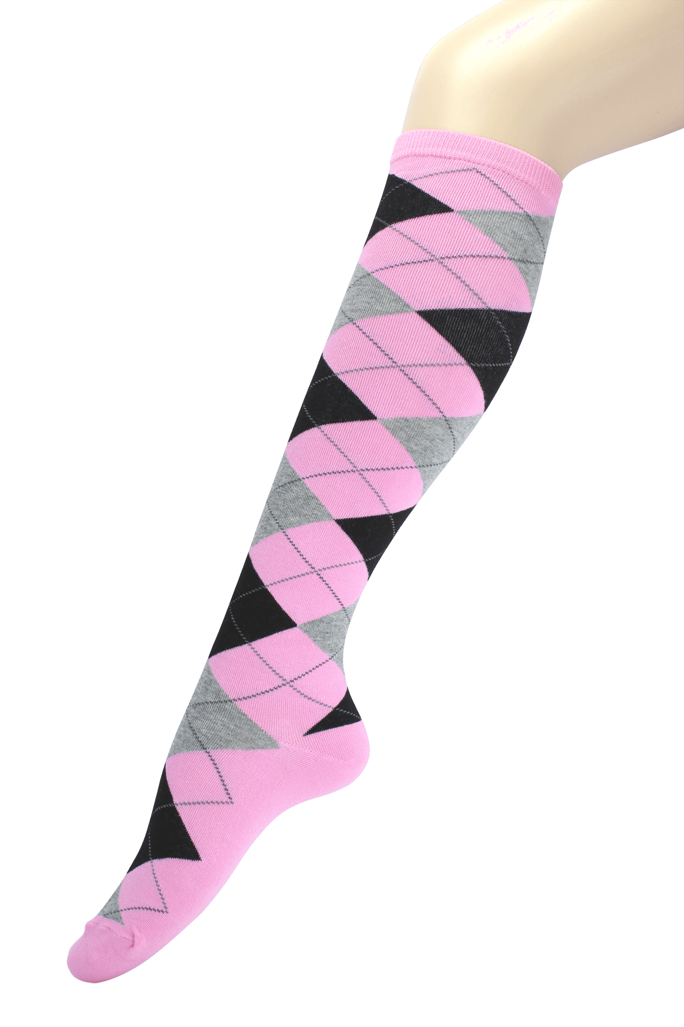 Women's Funky Knee High Socks Pink/Black Argyle