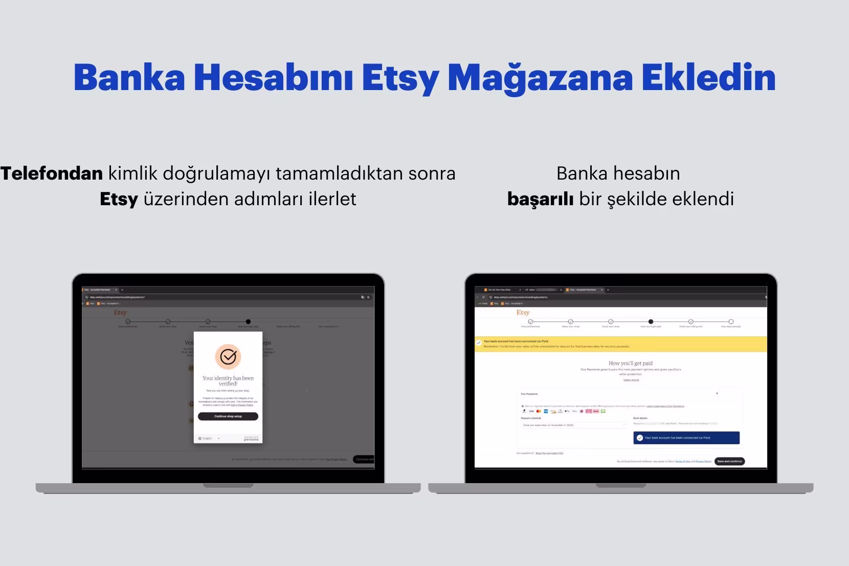 Banka hesabını Etsy mağazasına ekleme ekranı