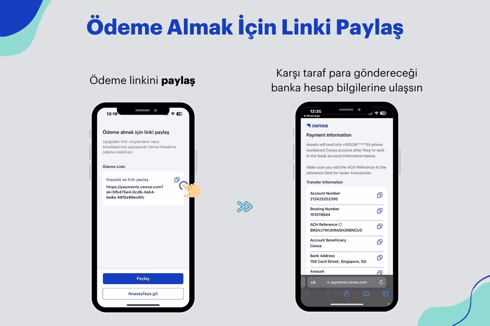 Ödeme almak için linki paylaşma ekranı