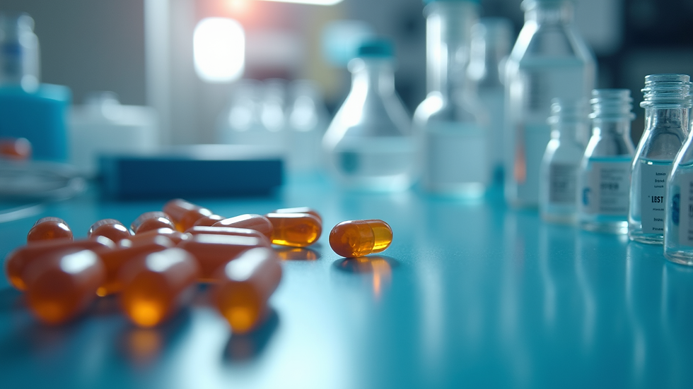 Eye-level view of laboratory bench with capsules and research equipment