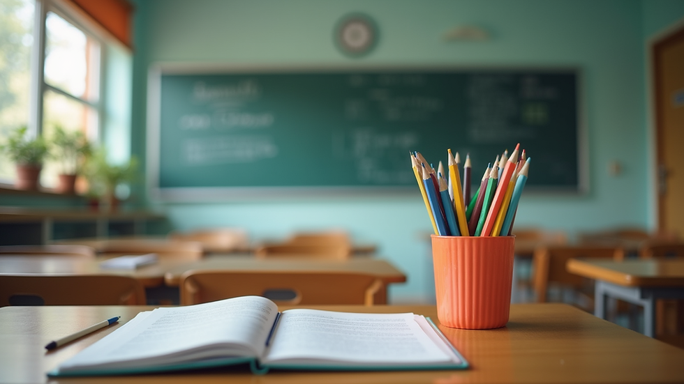 Eye-level view of a classroom with diverse learning materials
