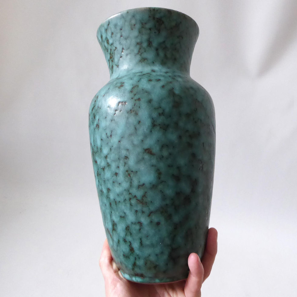 Thumbnail: Carstens Tönnieshof Austria 663-25 pottery vase. Green + black speckled glaze