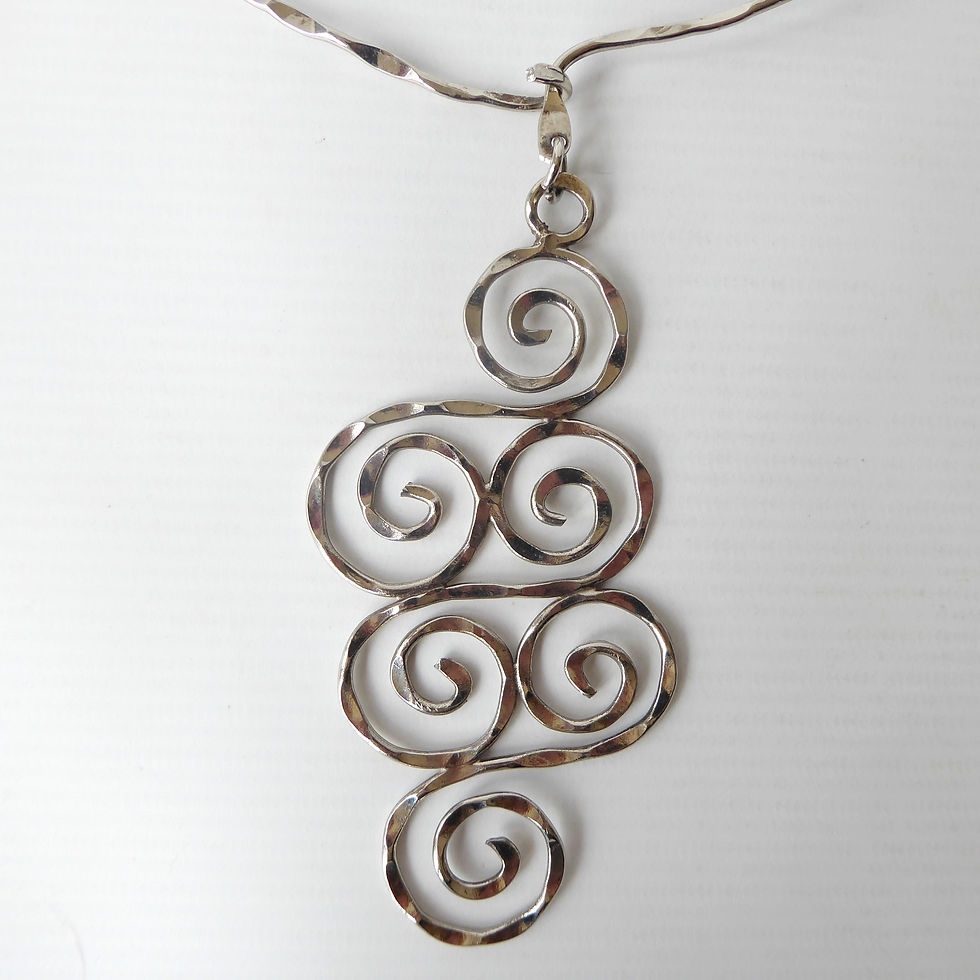 Thumbnail: Vintage hammered wire choker necklace + statement pendant. 1960s/1970s vintage