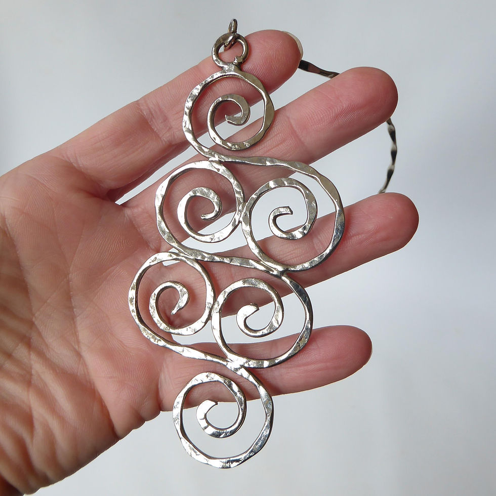 Thumbnail: Vintage hammered wire choker necklace + statement pendant. 1960s/1970s vintage