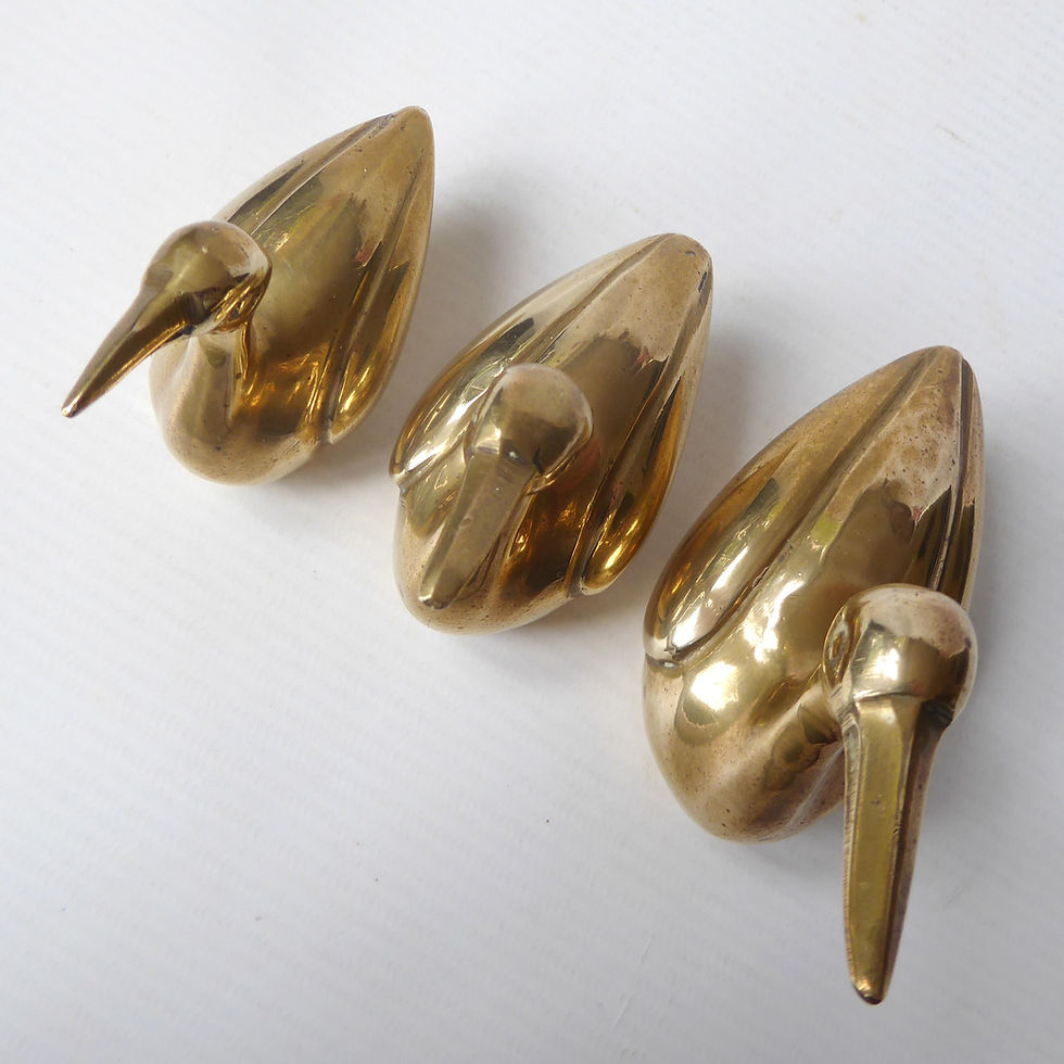 Thumbnail: Vintage brass family of 3 ducks, figurines. Three cast metal figures, stylised