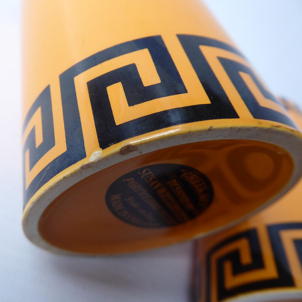 Thumbnail: Portmeirion Pottery orange Greek Key tall mugs cups. Susan Williams-Ellis