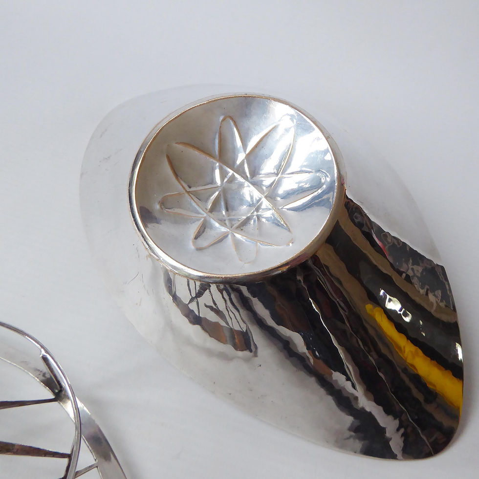Thumbnail: 1950s Atomic silver-plated metalwork techniques sampler. Handmade oval bowl