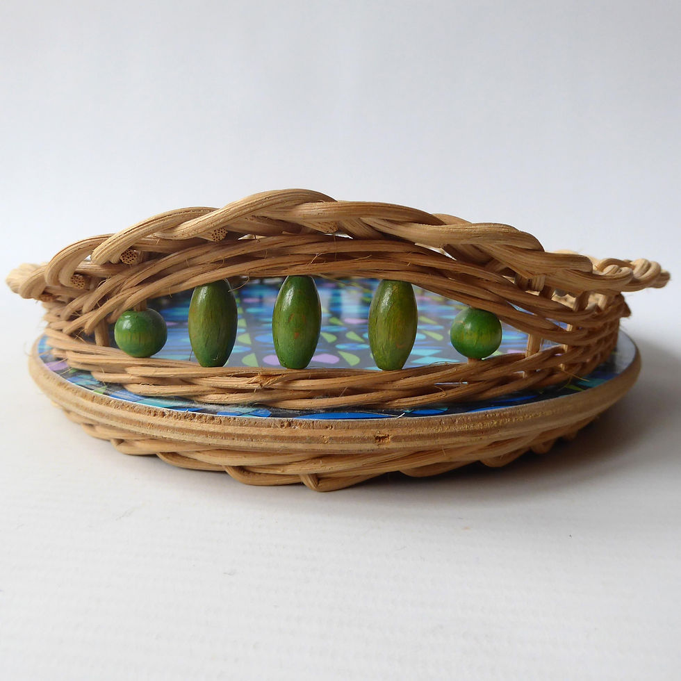 Thumbnail: Retro oval serving tray. Mid-century vintage 1960s 1970s op-art blue green