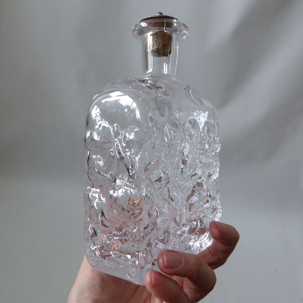 Thumbnail: Vintage Lindshammar bark textured art glass decanter. 1970s Gosta Sigvard clear
