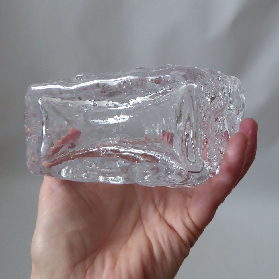 Thumbnail: Vintage Lindshammar bark textured art glass decanter. 1970s Gosta Sigvard clear